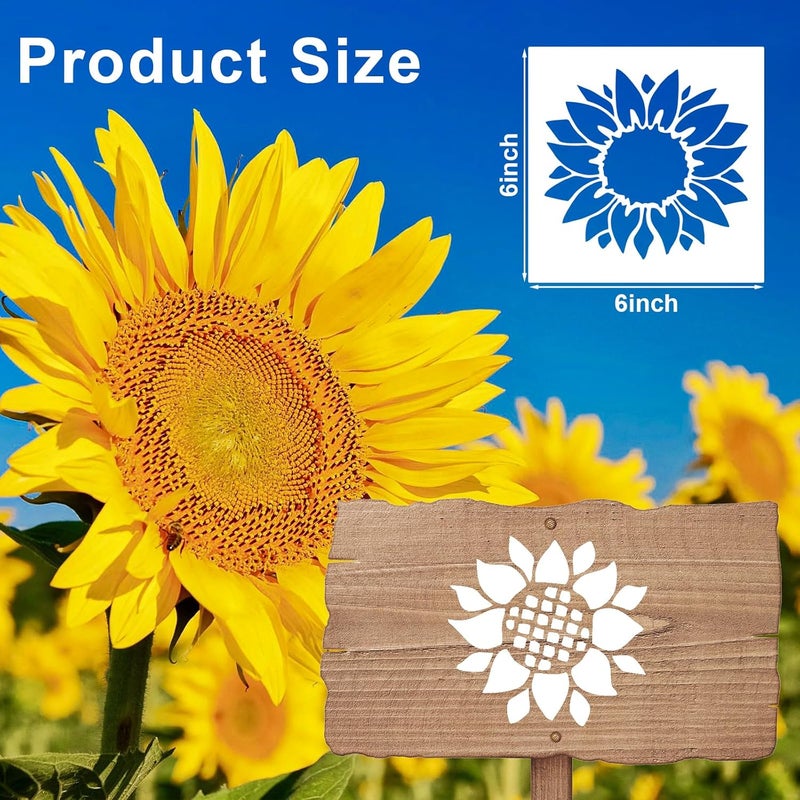 Resflyar 20 PCS 6 Inch Flower Painting Stencils, Sunflower Bee Reusable Plastic Paint Templates, Rose Butterfly Birds Stencils Set for Painting on Wood Rock Canvas Fabric Glass Art Pottery DIY Craft Decor - Image 2